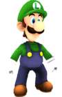 Rendered model of Luigi in Super Mario Galaxy. Luigi has two models in Super Mario Galaxy: one as an NPC, and one as a playable character derived from Mario's model.