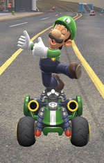 Luigi performing a trick.