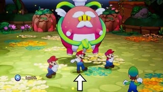 Idle Marios: The real one holds his arm while he spins it.