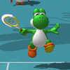A character taunting in Mario Power Tennis