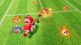 Mario gets burned by flames from the Flame Racket