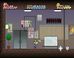Luigi using Fleep to uncover the Mimi Super Card in Merlee's Mansion of Chapter 2-3 of Super Paper Mario.