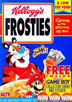A box of Frosted Flakes containing Nintendo Collector Cards.