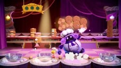 The bake-off between the two patissieres and the Dark Baker in the The Dark Baker & the Bewitching Sweets stage in Princess Peach: Showtime!