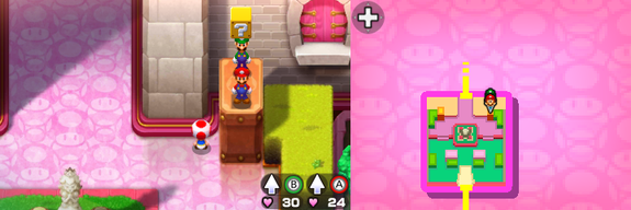 4th block in Peach's Castle of Mario & Luigi: Bowser's Inside Story + Bowser Jr.'s Journey.
