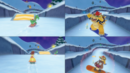 The snowboarding minigame from Super Mario Party Jamboree