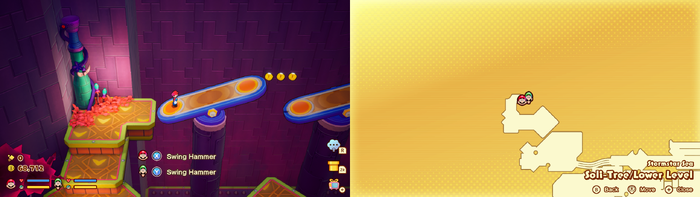 Mario near 3 Coins in Soli-Tree of Mario & Luigi: Brothership.