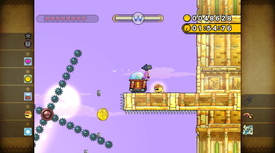 Wario next to the golden enemy of Prism Prison