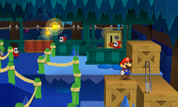 Mario near the Sewing Scissors Thing in Bowser's Snow Fort of Paper Mario: Sticker Star.