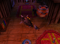 A blue Banana Bunch and a setup for a Golden Banana for Lanky Kong in Crystal Caves.