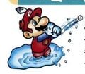 Mario retrieving a golf ball from a pond