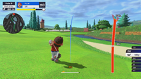 Mario taking a shot in Mario Golf: Super Rush