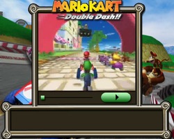 A screenshot of the Mario Kart: Double Dash!! Mushroom Cup guide, a Macromedia Flash program created in 2003.