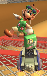 Luigi (Vacation) performing a trick.