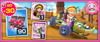 The Team Toadette Peach (Explorer) Pack from the Toad vs. Toadette Tour in Mario Kart Tour