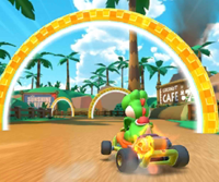 Thumbnail of the Yoshi Cup challenge from the New Year's Tour; a Ring Race challenge set on GCN Dino Dino Jungle (reused as the Shy Guy Cup's bonus challenge in the Mario vs. Luigi Tour)