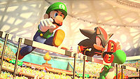 Mario & Sonic at the Olympic Games (Wii): Luigi and Shadow the Hedgehog jump hurtles in the introduction movie.