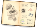 A book with stamps of game reviews and a captured Goomba