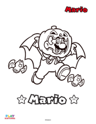 Line art of Mario and two Green Swoopers from a Halloween-themed paint-by-number activity