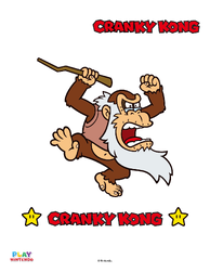 Fully-colored picture of Cranky Kong from a paint-by-number activity
