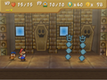 Mario and Goombario battle two Pokey Mummies.