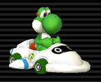 Yoshi in his Super Blooper (Turbo Blooper) from Mario Kart Wii.