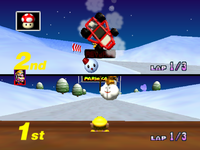 Falling Through the Bridge glitch in Frappe Snowland from Mario Kart 64
