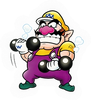 Wario lifting dumbbells