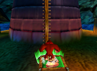 A setup for a Golden Banana for Donkey Kong in Gloomy Galleon.