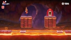 Screenshot of Fire Mountain level 3-1 from the Nintendo Switch version of Mario vs. Donkey Kong