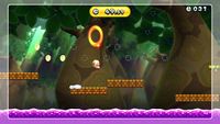 Screenshot of Yellow Toad in Poison-Swamp Scramble, a Time Attack Challenge Mode level in New Super Mario Bros. U.