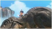 Mario sliding down a T-Rex