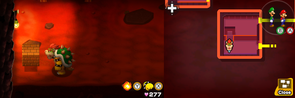 Third block in Tunnel of Mario & Luigi: Bowser's Inside Story + Bowser Jr.'s Journey.