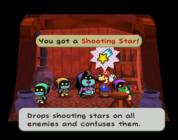 Mario getting a Shooting Star from Eve in Twilight Town of Paper Mario: The Thousand-Year Door.