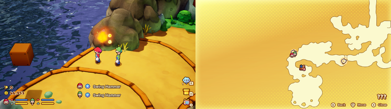 Mario and Luigi near a Sprite Bulb Nest on Conductor Island of Mario & Luigi: Brothership.