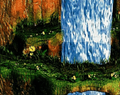 Artwork of a waterfall level