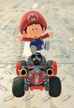 Baby Mario performing a trick.