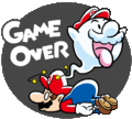 Animated LINE sticker in which Boo Mario emerges from a defeated Mario