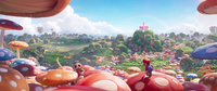 Wide shot of the Mushroom Kingdom.