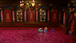 Mario getting a Palace Key after defeating Dark Bones in Palace of Shadow of Paper Mario: The Thousand-Year Door for Nintendo Switch.