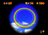 Screenshot of a circular rainbow in Rainbow Ride from Super Mario 64.