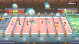 The volleyball minigame from Super Mario Party Jamboree