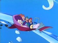 Mario and his friends in their magic carpet in The Super Mario Bros. Super Show! episode "Mario's Magic Carpet"