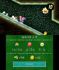 Smiley Flower 1: Right at the beginning of the level, Blue Yoshi needs to hop off the water slide to retrieve it.