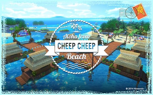 Postcard image of Cheep Cheep Beach for Mario Kart 8. Posted on Facebook by MarioKartEN on August 16, 2014.