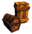 Artwork of a Crate and a Treasure Chest in Donkey Kong Country 2: Diddy's Kong Quest