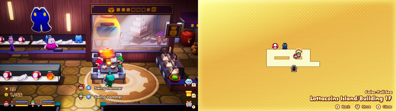 Mario and Luigi near a Sprite Bulb Nest on Lottacoins Island of Mario & Luigi: Brothership.