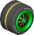The StdWii_BlackGreenYellow tires from Mario Kart Tour