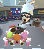 The Pastry Chef Mii Racing Suit performing a trick.