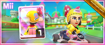 The Wendy Mii Racing Suit from the Mii Racing Suit Shop in the Vacation Tour in Mario Kart Tour